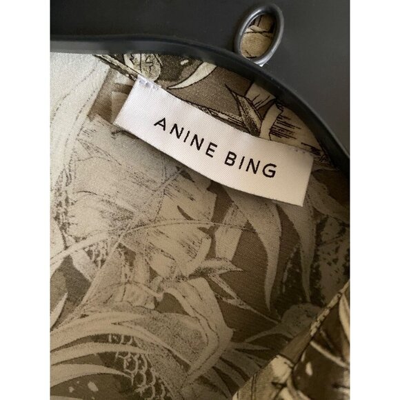 Anine Bing Bruni Tropical Print Shirt Sz XS Short Sleeve Button Down Green White - Picture 3 of 8